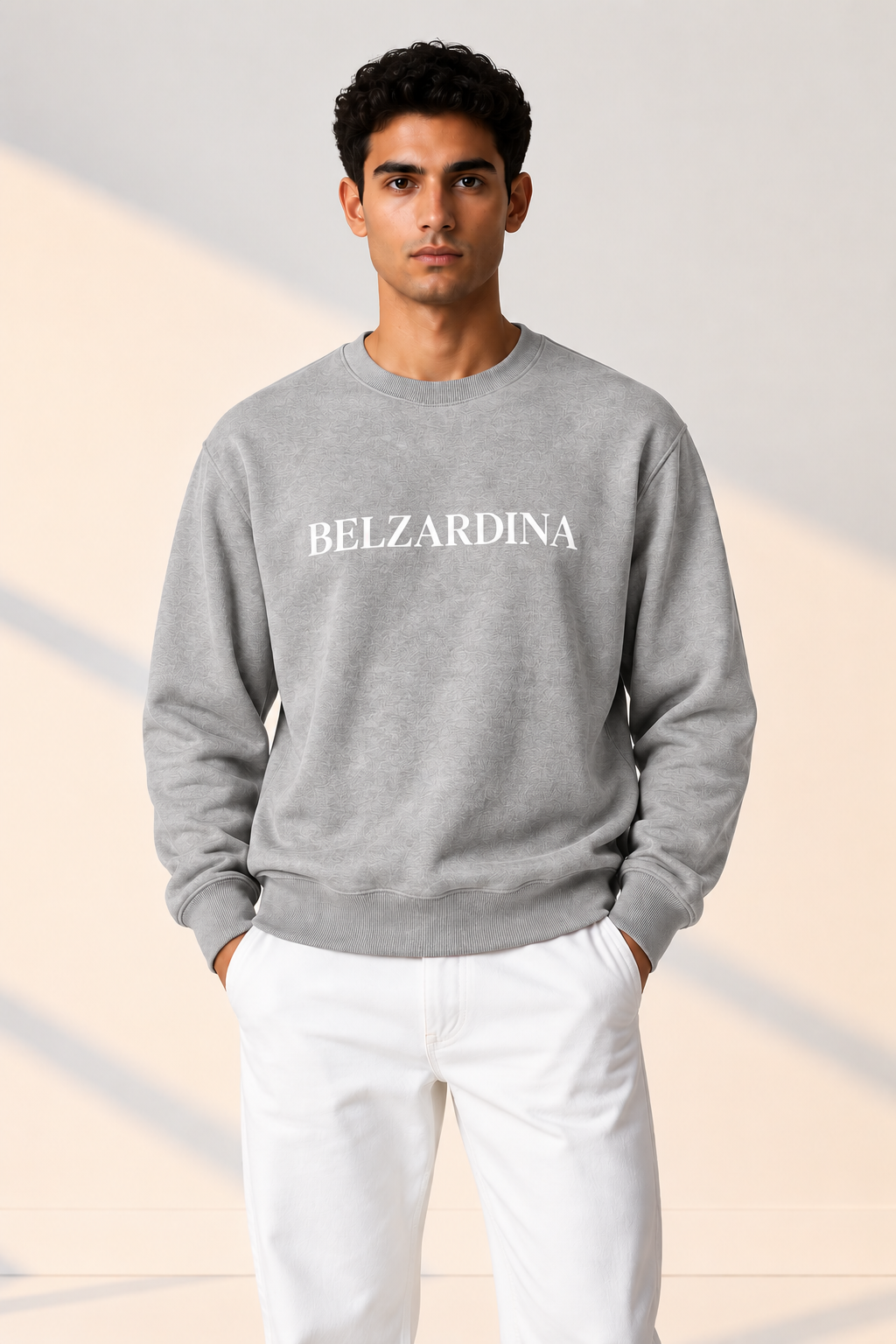 BELZARDINA Premium Sweatshirt Cool-Heather-Grey – Model