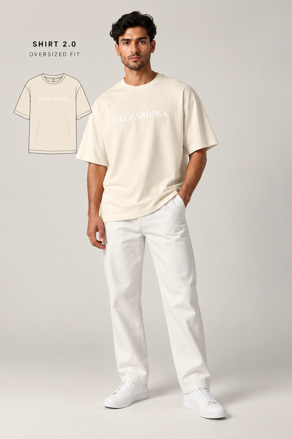 BELZARDINA Shirt 2.0 Cream – Model Hauptbild mit Oversized-Fit