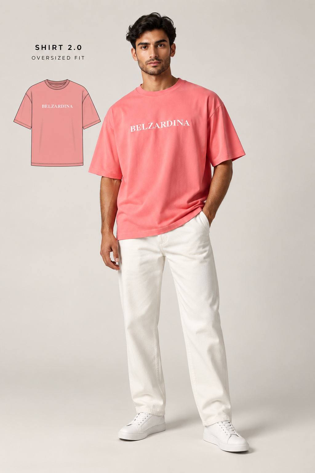 BELZARDINA Shirt 2.0 Pink Joy – Model und Oversized-Fit Produktansicht